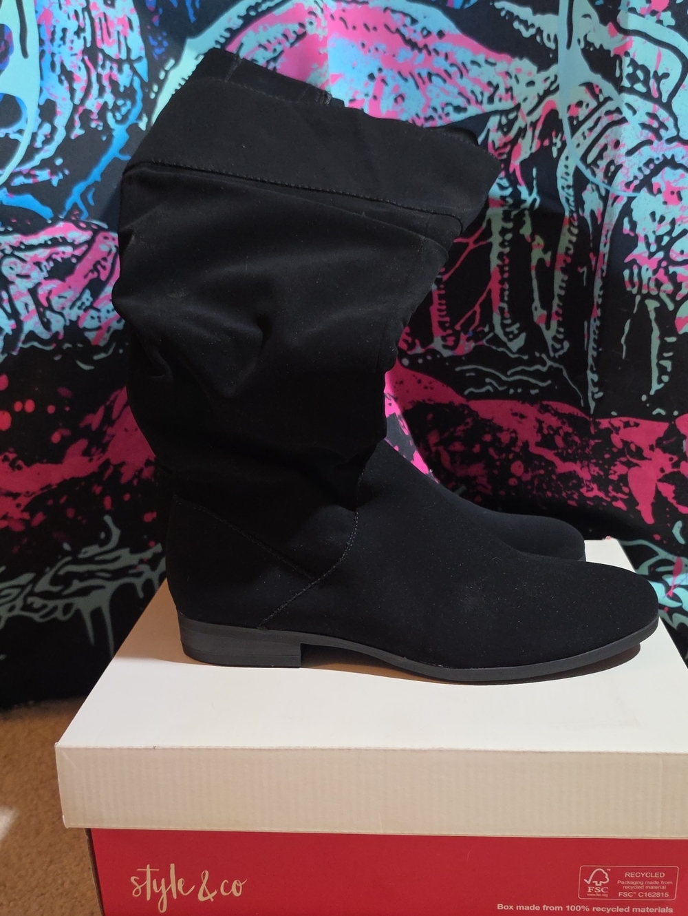 Style & Co. Black Slouchy Mid-Calf Heel Boots